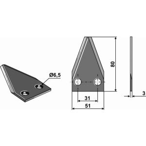 Couteau triangle plat - Type Sgariboldi à fraise - L 80 x l 51 mm